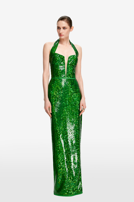 Платье макси из пайеток с вырезом