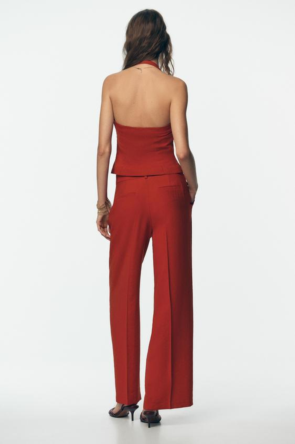 ZARA ЖИЛЕТ-ХАЛТЕР С УЗЛОМ, ЧЕРЕПИЧНЫЙ