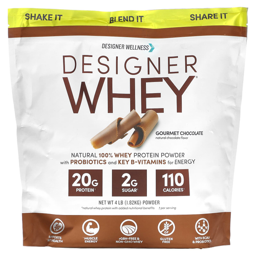 Designer Wellness, Designer Whey, натуральный порошок из 100% сывороточного протеина, изысканный шоколад, 1,82 кг (4 фунта)