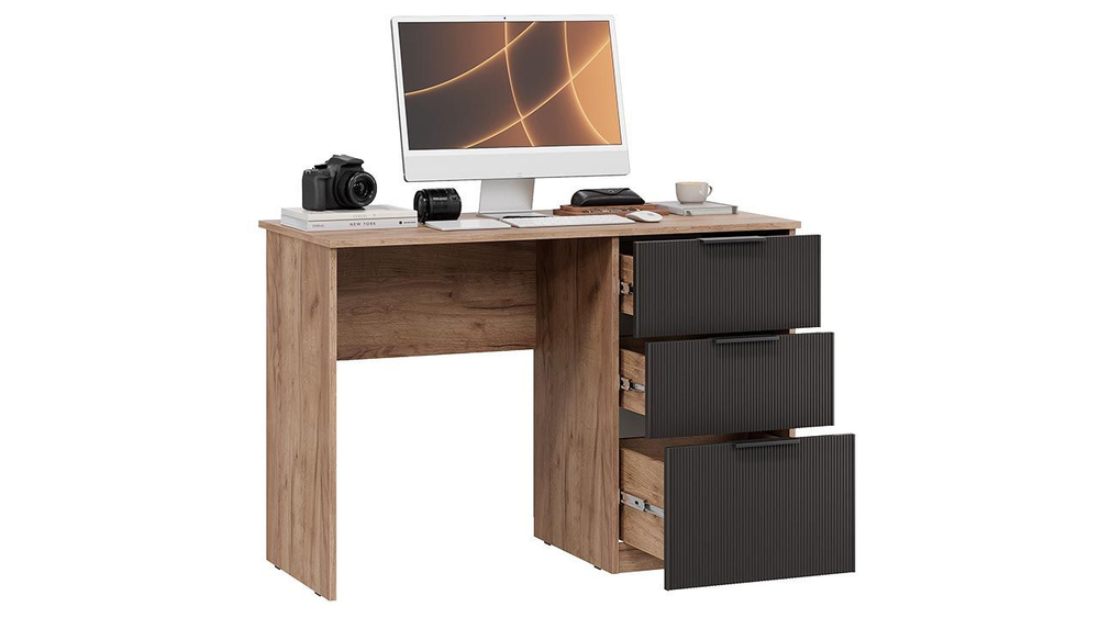 Стол письменный с ящиками Дуб Крафт Табачный/Холст Белый 110,2х50х75 см