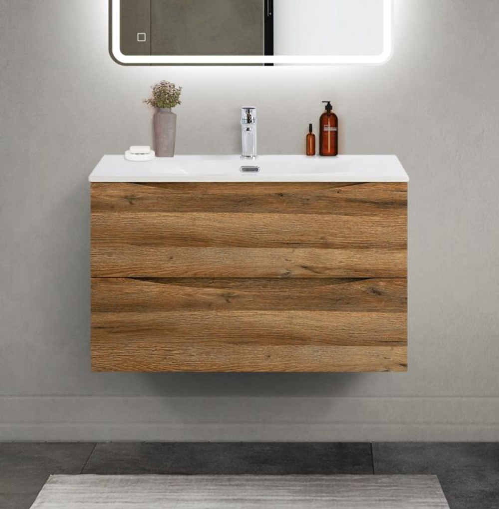 Тумба с раковиной подвесная BelBagno MARINO-CER-MINI-800-2C-SO-RR-P Rovere Rustico, раковина белая BB-8099-3-80