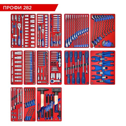 МАСТАК (5-00282) Набор инструментов "ПРОФИ 282" для тележки, 14 ложементов, 282 предметов
