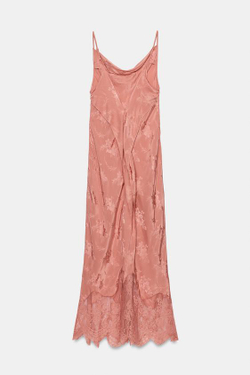 ZARA ЖАККАРДОВОЕ ПЛАТЬЕ С КРУЖЕВОМ — ZW COLLECTION, ЛОСОСЕВЫЙ