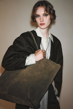 ZARA БОЛЬШАЯ ЗАМШЕВАЯ СУМКА-ШОПЕР, ЗЕЛЕНЫЙ ХАКИ