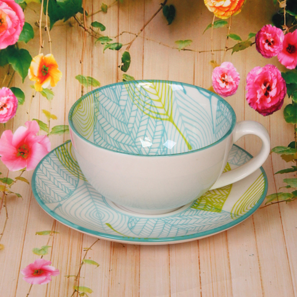 Чайная пара керамическая «Эдельвейс» (кружка 220мл+блюдце), желто-голубая