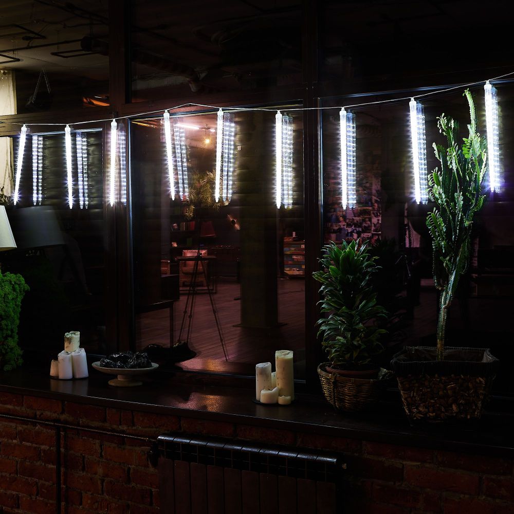 ULD-E3005-300-DTK WHITE IP44 ICICLE Занавес светодиодный фигурный Сосульки. соединяемый. 2.7х0.42м. 10 подвесов. Белый свет. Провод прозрачный. TM Uniel.