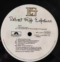 Винтажная виниловая пластинка LP Robert Fripp Exposure (Japan 1979) (No Obi) King Crimson