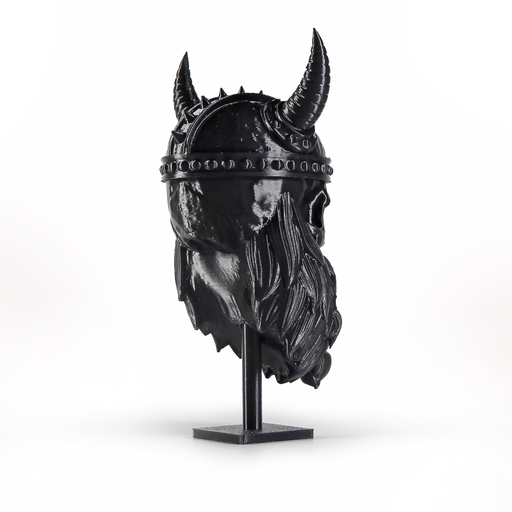 Бородатый череп с рогами, фигурка для декора интерьера, арт-объект, коллекционный предмет, 3D печать, черный 12 см.