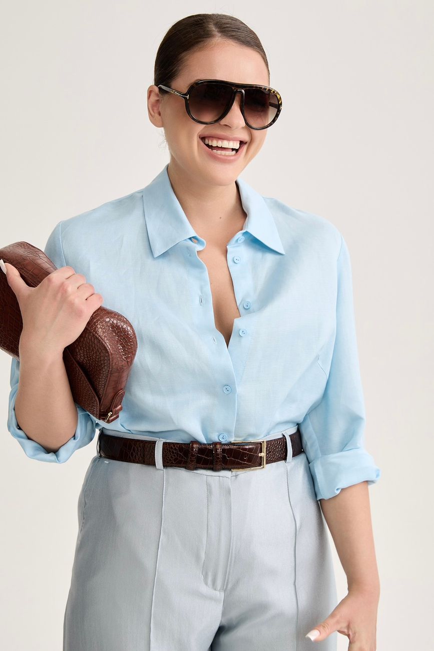 Рубашка с длинным рукавом изо льна, голубой