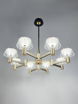 Люстра потолочная светодиодная на штанге Lanbos, 8 LED ламп, 64 Вт, 25 кв м, золото