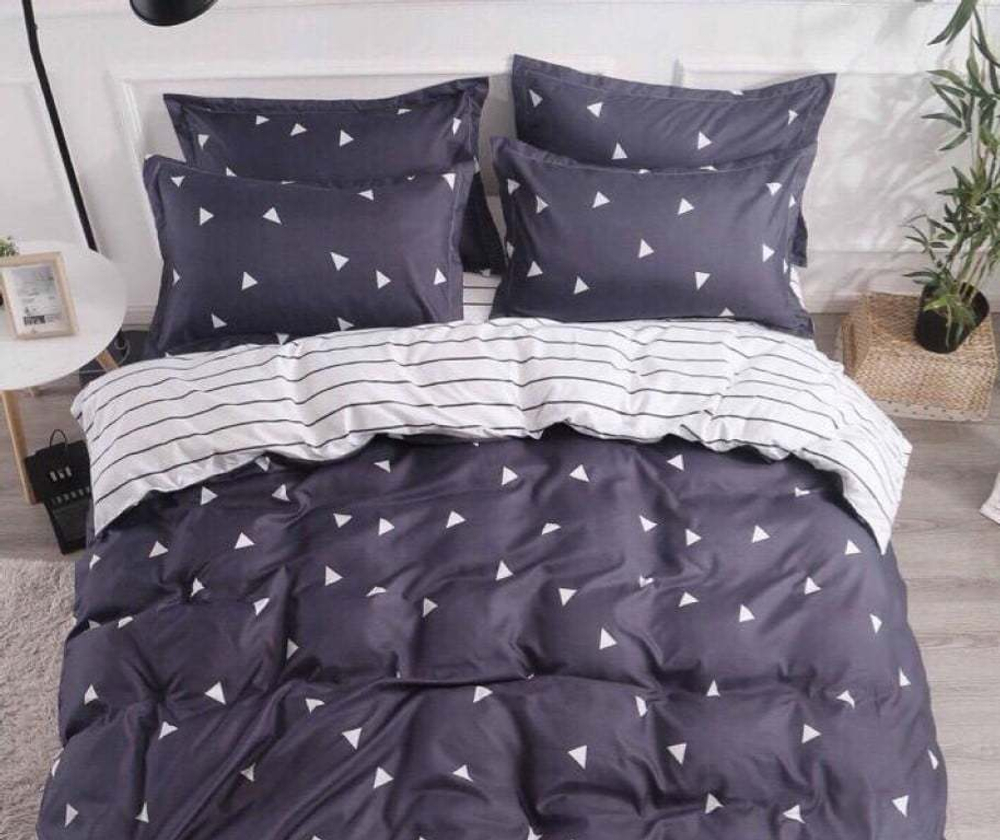 2-спальное постельное белье из сатина Синее с треугольниками