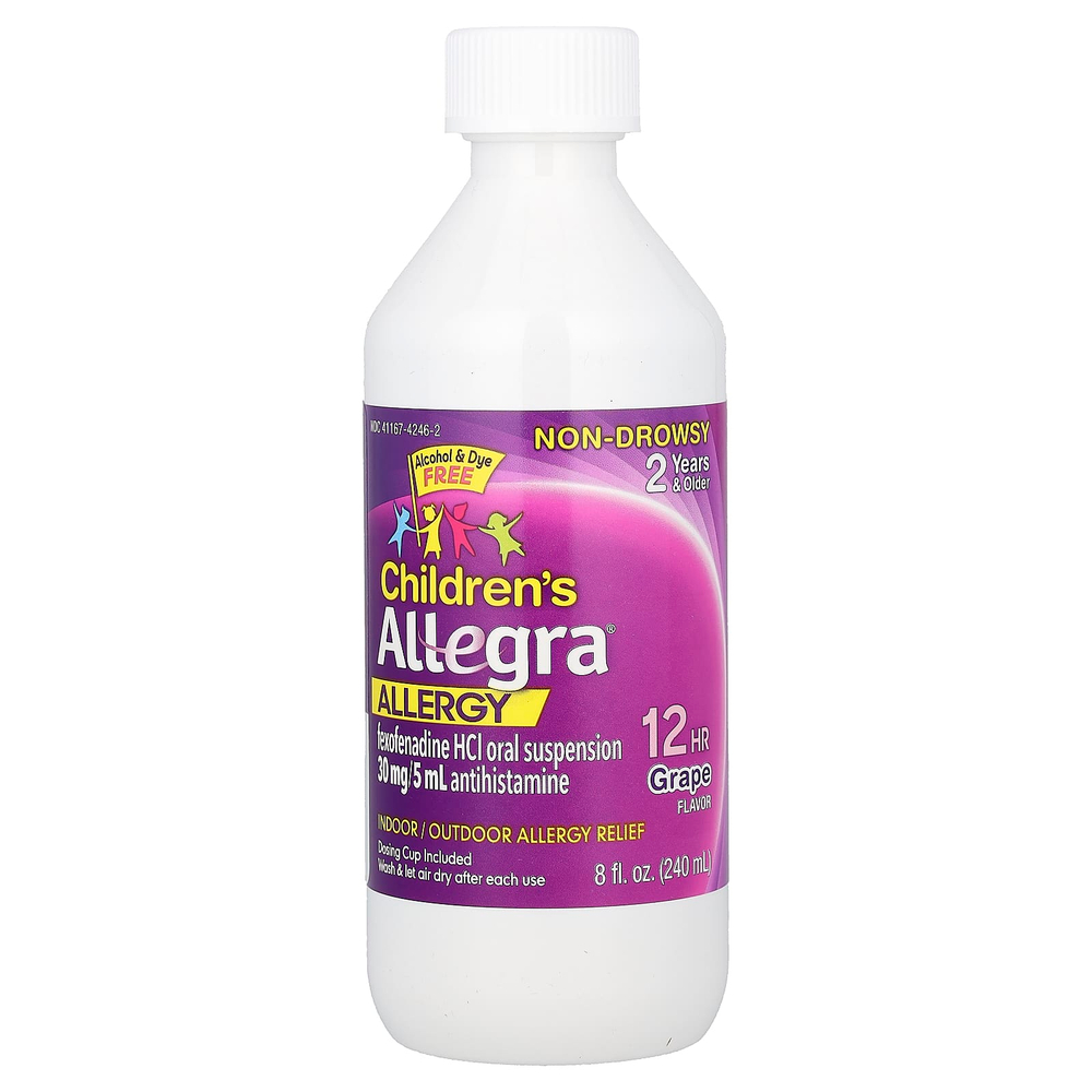 Allegra, Children's Allergy, 12 HR, для детей от 2 лет, виноград, 30 мг, 240 мл (8 жидк. Унций)