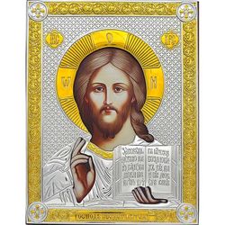 Спас Вседержитель. Икона Иисуса Христа в серебряном окладе.