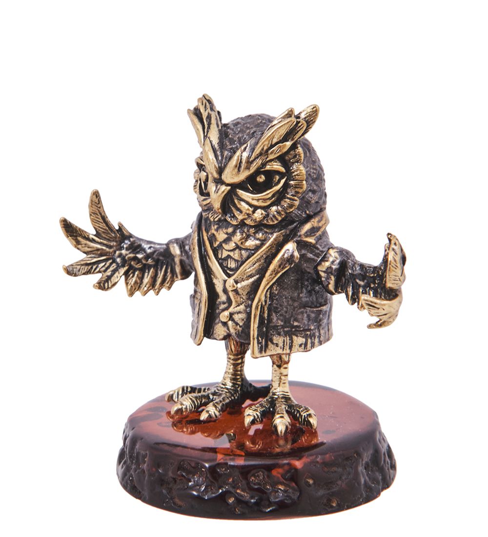 Народные промыслы AM-4193 Фигурка «Филин Оратор» (латунь, янтарь)