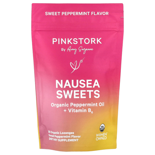 Pink Stork, Сладости от тошноты, сладкая перечная мята, 30 органических пастилок