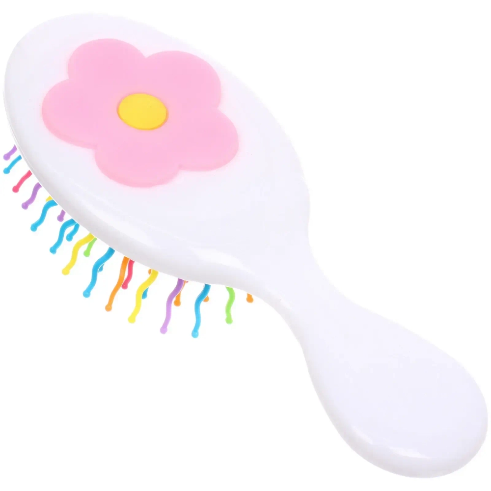 Расческа массажная детская и 2 резинки «МИЛА», ромашка, цвет белый, 14*5,5см (пакет с подвесом)