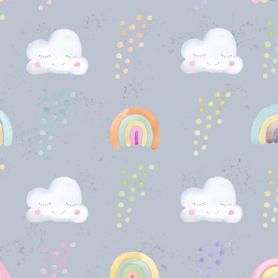 Облака и дождик детский акварельный принт