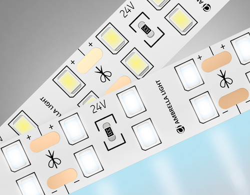 Светодиодная лента двухрядная GS3603 2835 204Led/ 20W m/ 24V IP20 6500K/ 5000*14*1.2mm/ кратность резки 72mm (2 конт.)