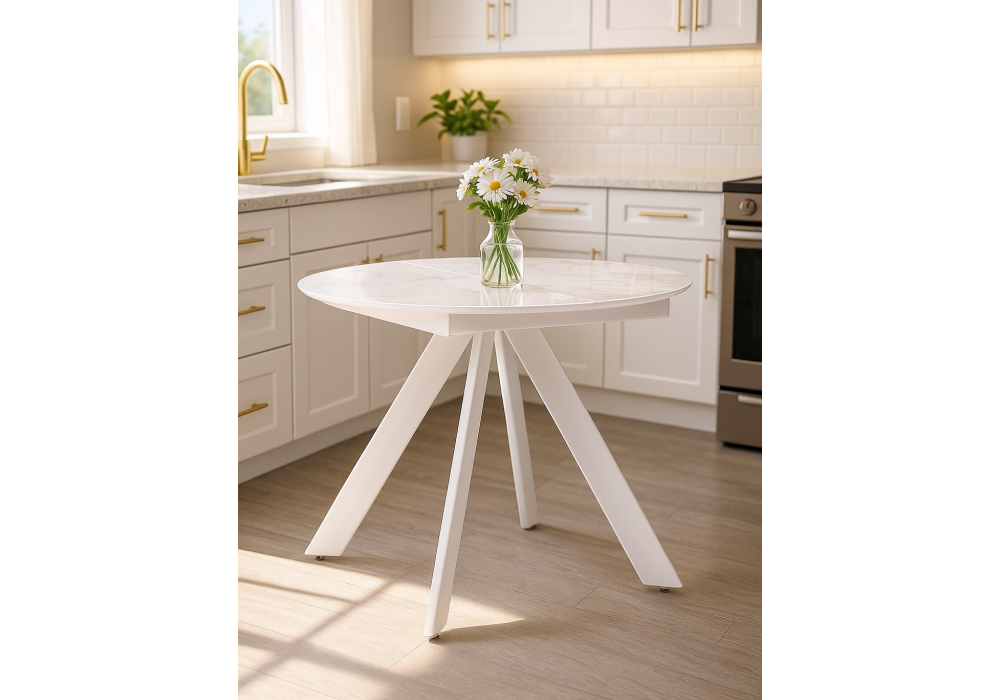 Стол стеклянный Woodville Галвестон 100х76 белый мрамор, белый