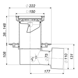 ТП-5100.1N-3020 Трап регулируемый под плитку горизонтальный выход 75/110, с фланцем из нержавеющей стали c незамерзающим затвором