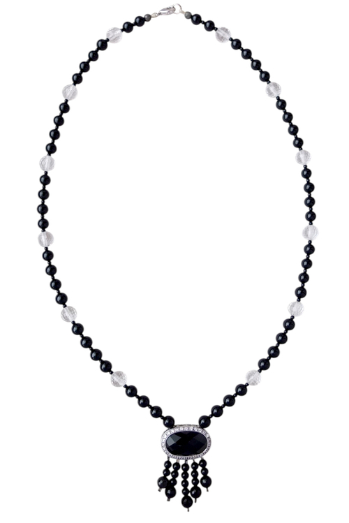 Колье из чёрного агата и горного хрусталя