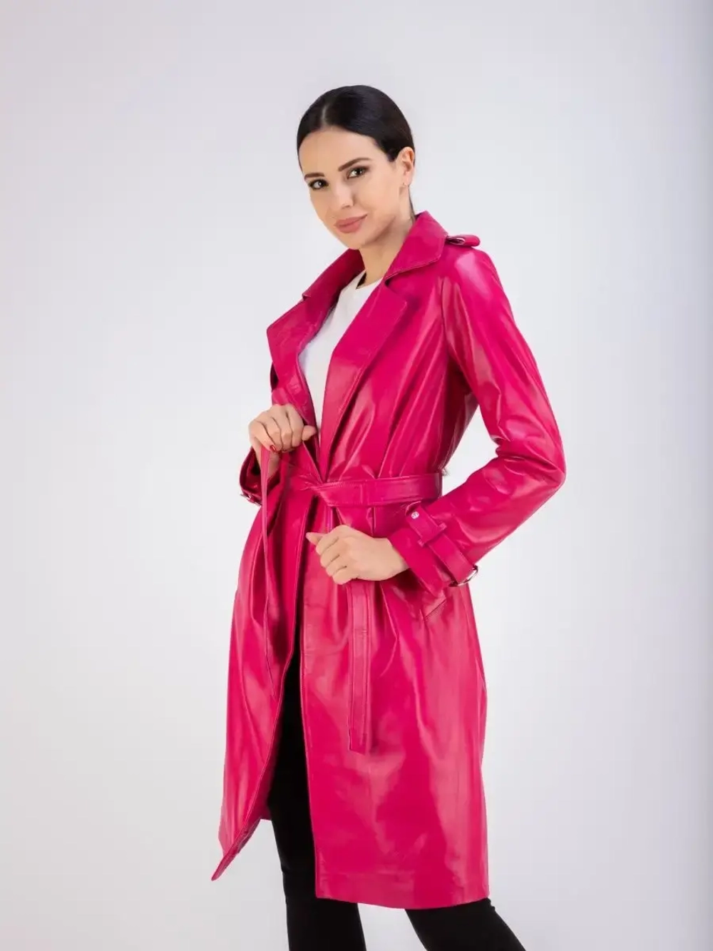 Плащ женский тренчкот длинный кожаный натуральный Турция