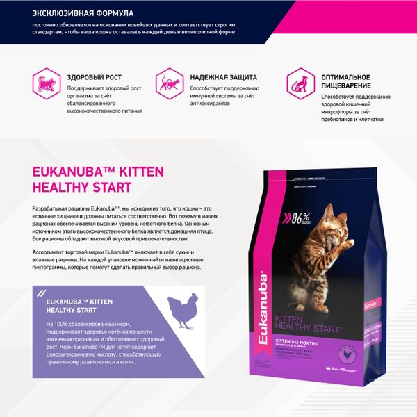 Сухой корм Eukanuba Kitten Healthy Start для котят, беременных и кормящих кошек