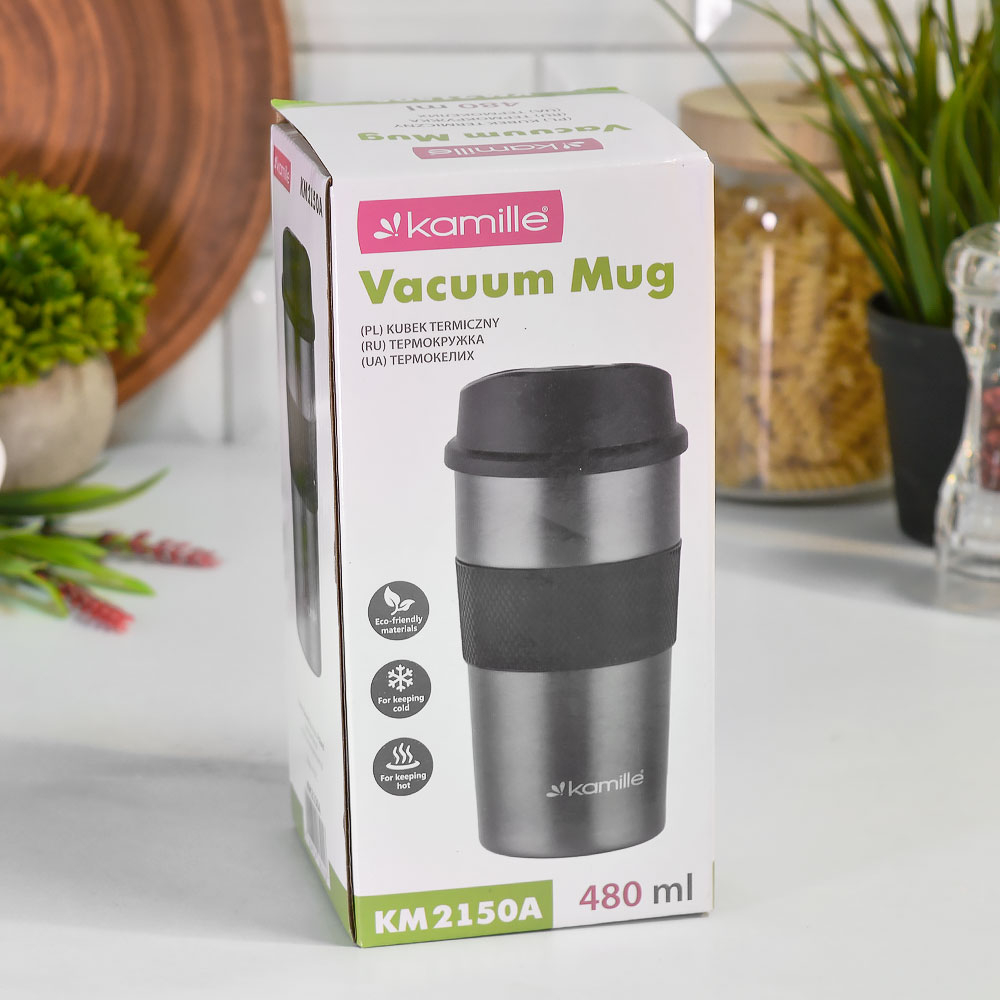 Термокружка 480мл нерж "Kamile", TPR-вставка, графит, 2150A
