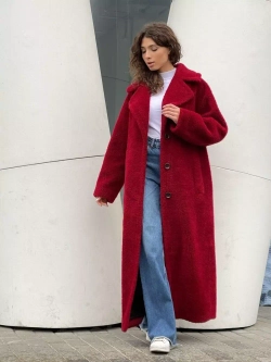 Шуба чебурашка женская из овечьей шерсти тедди, краснная, SilverFox