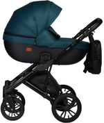 Детская коляска Indigo Mio S 3 в 1 с автокреслом Avionaut Cosmo Beige 06 черная кожа+изумрудный