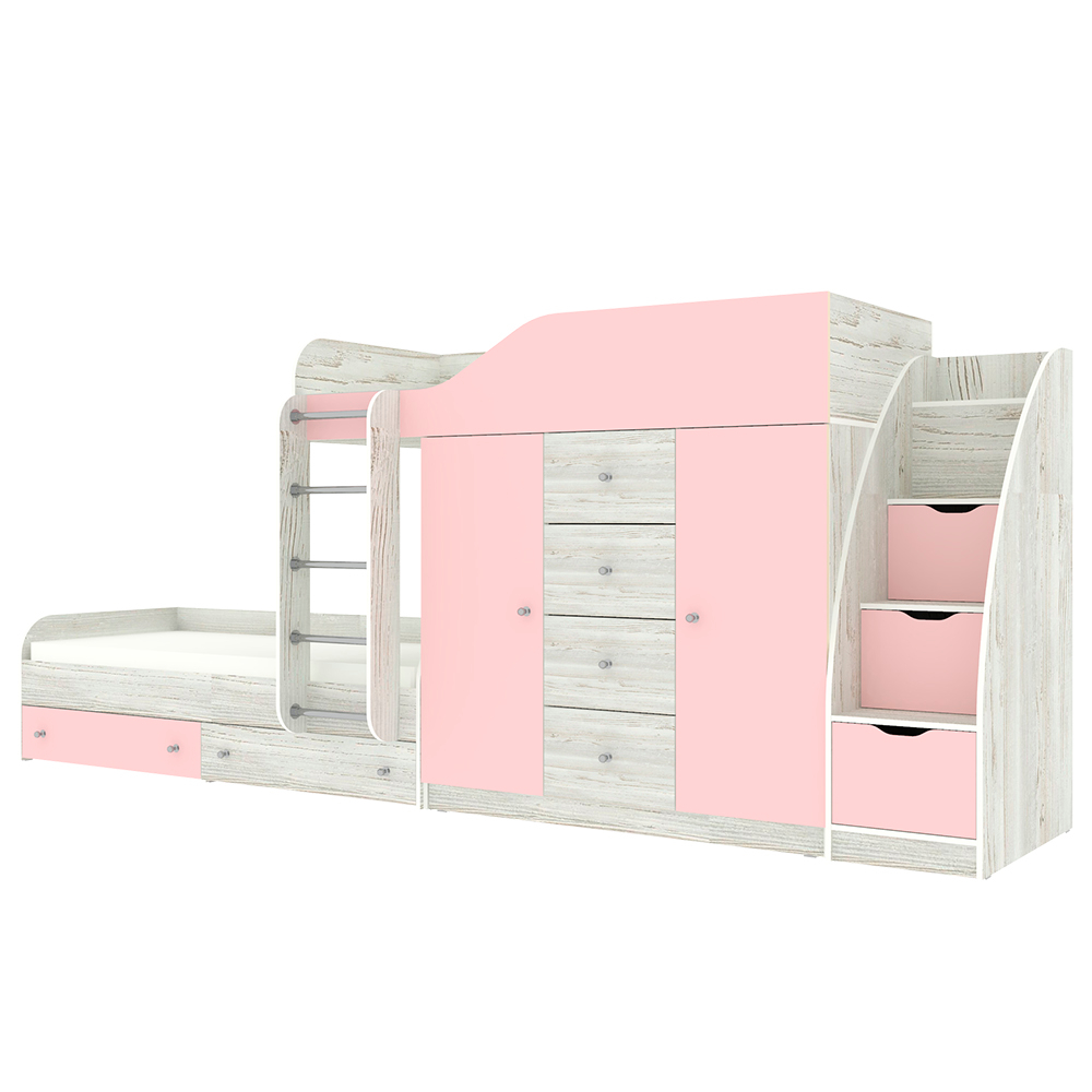 Кровать двухъярусная КарИВи Астра 6 с лестницей Комод КарИВиом Винтерберг Розовый
