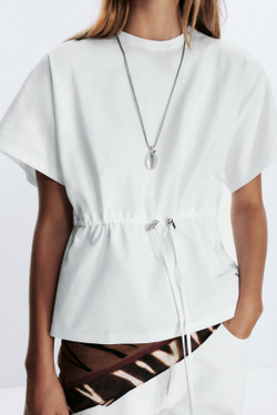 ZARA ФУТБОЛКА ИЗ ПЛОТНОГО ХЛОПКА, БЕЛЫЙ