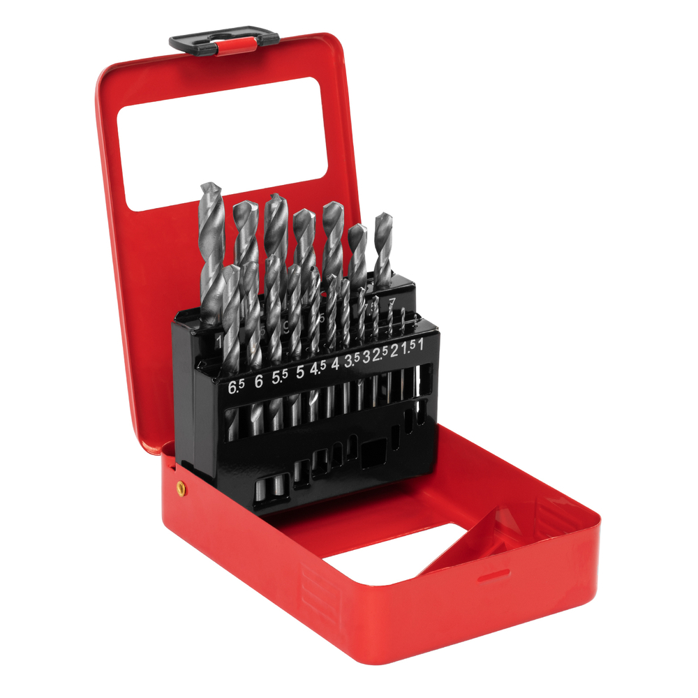 Набор сверл по металлу, 1-10 мм (через 0.5 мм) HSS 19 шт, металлическая коробка, цилиндрический хвостовик Matrix