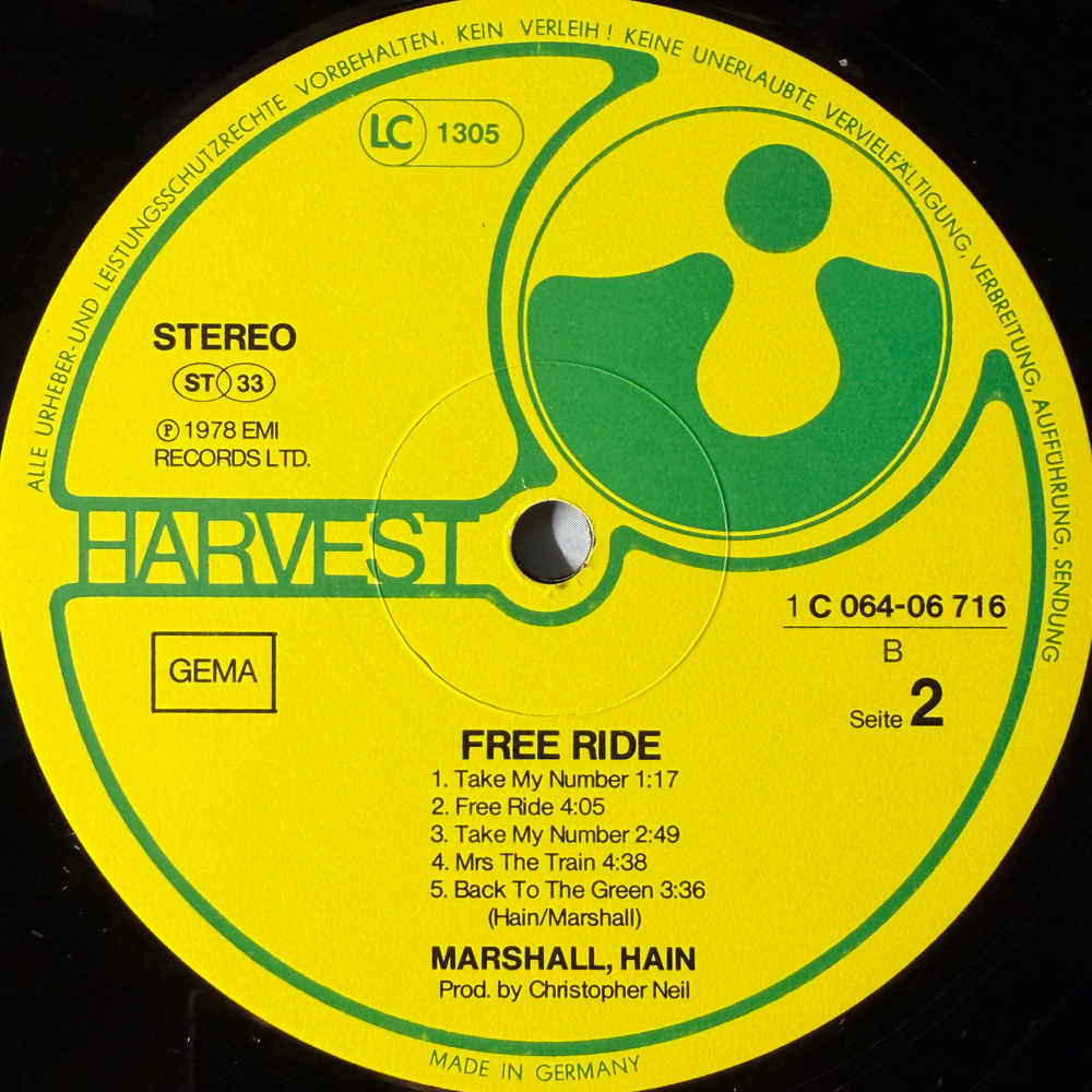 Marshall Hain ‎– Free Ride (Германия 1978г.) Т