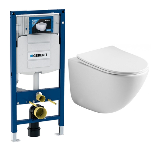 Комплект подвесной безободковый унитаз Ceramica Nova Mono Rimless CN1905 35 x 50 x 36 см с сиденьем Soft Close + инсталляция Geberit Duofix UP320 111.300.00.5