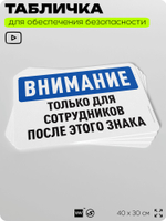 Табличка для обеспечения безопасности "Внимание, только для сотрудников после этого знака", для офиса, по охране труда для предприятия, организаций, 40х30 см, Silver Plane x Айдентика Технолоджи
