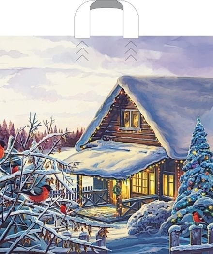 Новогодние пакеты "Домик в лесу" 45х45+3см 60мкм (25/250шт)