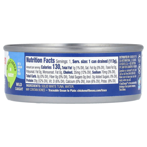 Chicken of the Sea, Albacore, тунец премиального качества в воде, без добавления соли, 142 г (5 унций)