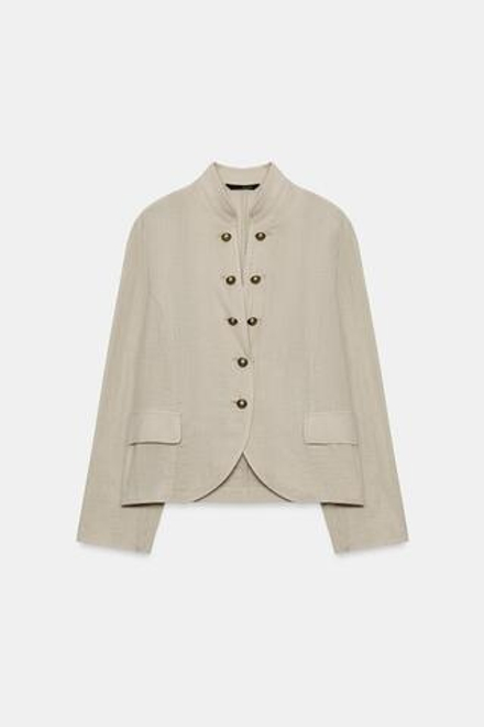 ZARA БЛЕЙЗЕР RUSTICA С ПУГОВИЦАМИ, ЗЕЛЕНЫЙ/СЕРЫЙ