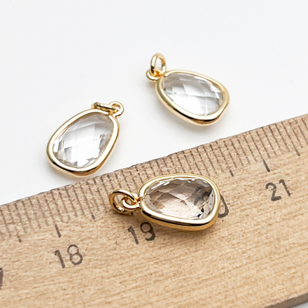 Подвеска Капля, цвет золото + прозрачный, размер 13*8,5 мм, цена за 1 шт