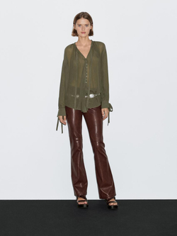 Massimo Dutti Блуза с завязками, темно-зеленый