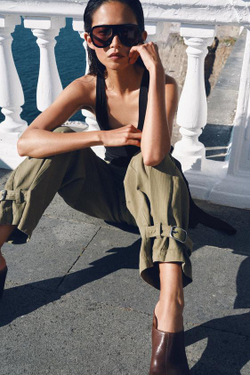ZARA БРЮКИ КАРГО BARREL — ZW COLLECTION, СВЕТЛЫЙ ХАКИ