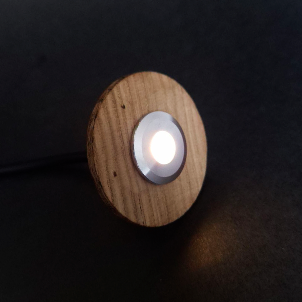 Точечный светильник для бани, сауны и хамама "Steam&Water", d=22mm, цвет сталь + дубовая накладка