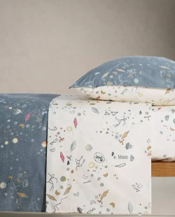 ZARA HOME ДЕТСКИЙ ДВУСТОРОННИЙ ПОДОДЕЯЛЬНИК, ЭКРЮ/СИНИЙ