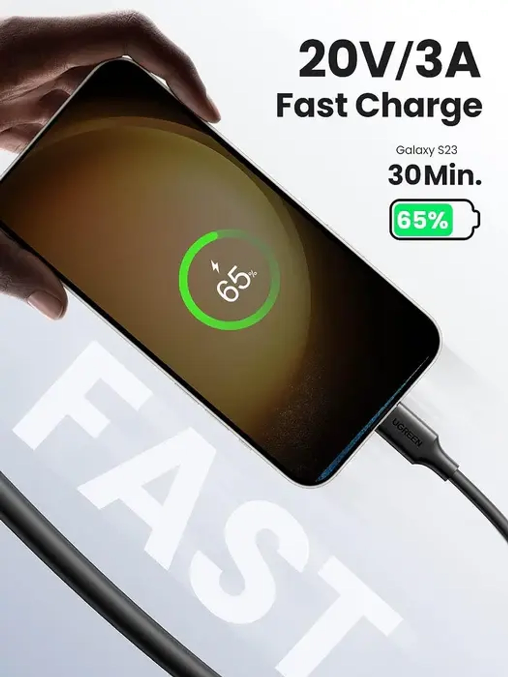 Кабель USB C - USB C, 480Mbps, 3A, QC4.0/PD3.0, 60W, 3m, UGREEN 60788