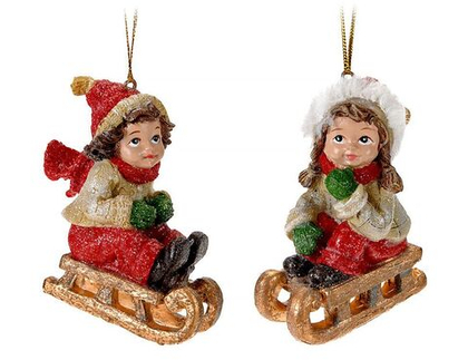 Девочка на санях/мальчик на лыжах [Арт.С8495]