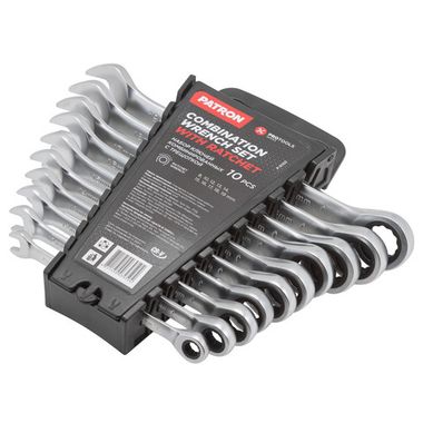 Набор ключей комбинированных трещоточных,10пр. (8,10,12-19мм),в пластиковом держателе PATRON P-51102
