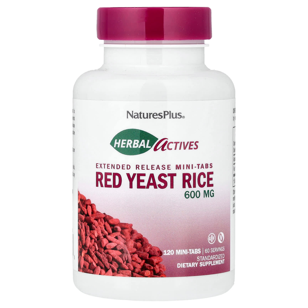 NaturesPlus, Herbal Actives, красный ферментированный рис, 120 мини-таблеток (300 мг в каждой)