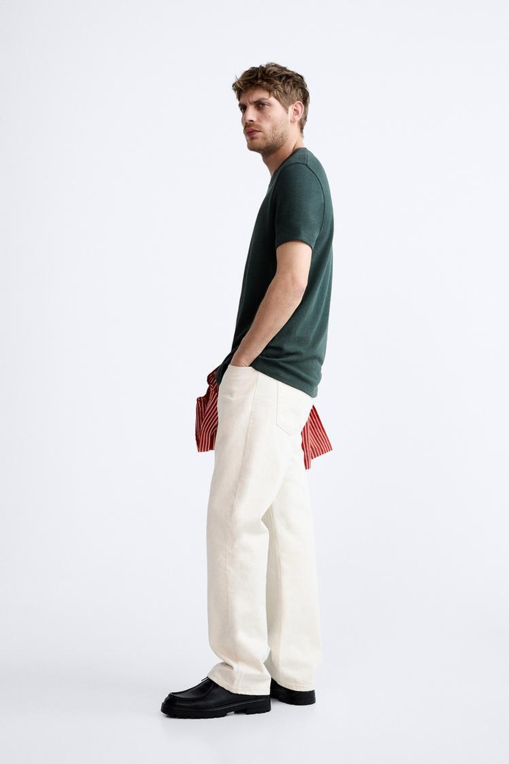 ZARA ХЛОПКОВАЯ ФУТБОЛКА, НЕФТЯНОЙ