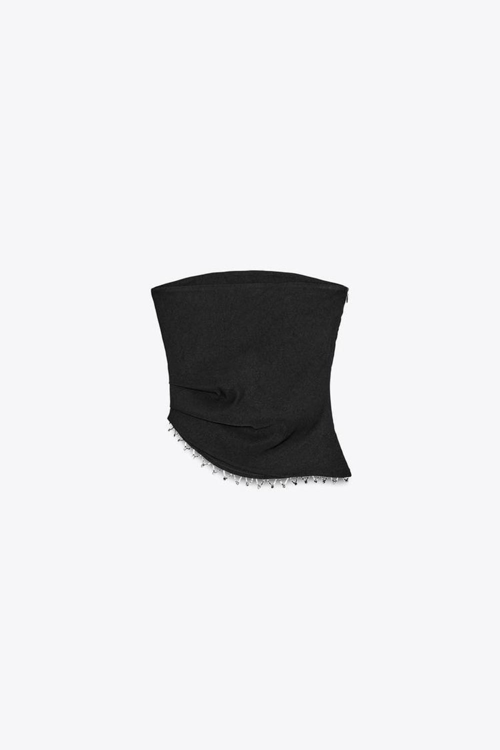 ZARA ТОП БЕЗ БРЕТЕЛЕЙ С ОТДЕЛКОЙ ДРАГОЦЕННОСТЯМИ, ЧЕРНЫЙ